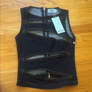 Revice Denim Cutout Top